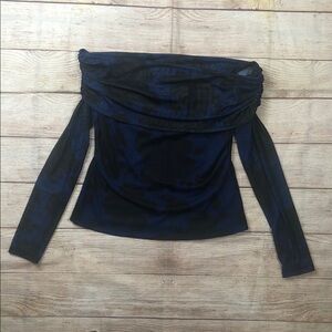 NWOT AFRM Off-Shoulder Long Sleeve Top Whimsigoth Sheer Navy Black Floral Top